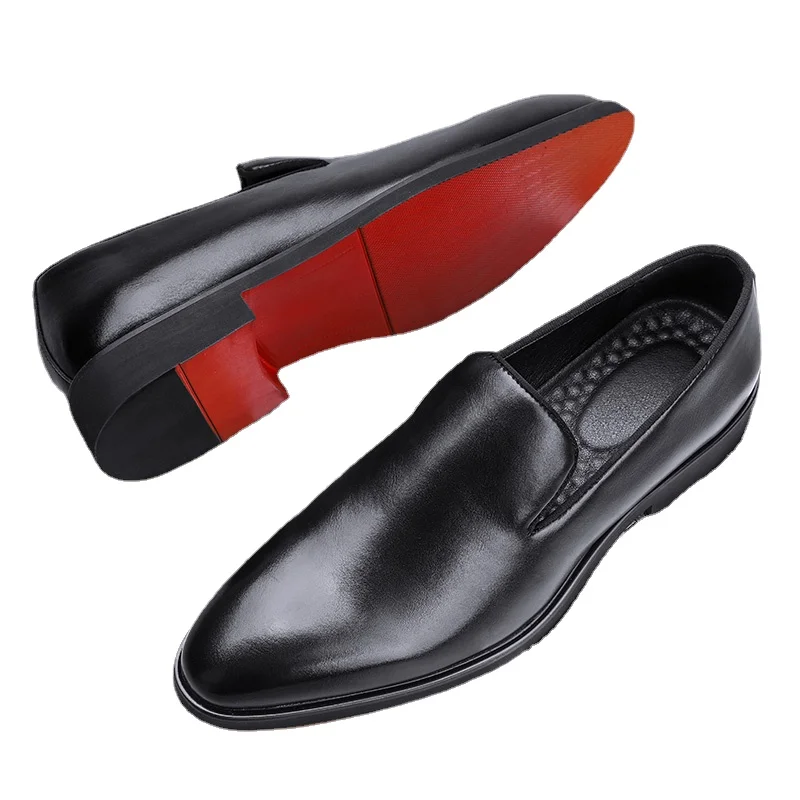 Red Sole Loafers Men Shoes PU Solid Color Fashion Business Casual Party Daily Versatile Simple Lightweight Classic Dress Shoes 4