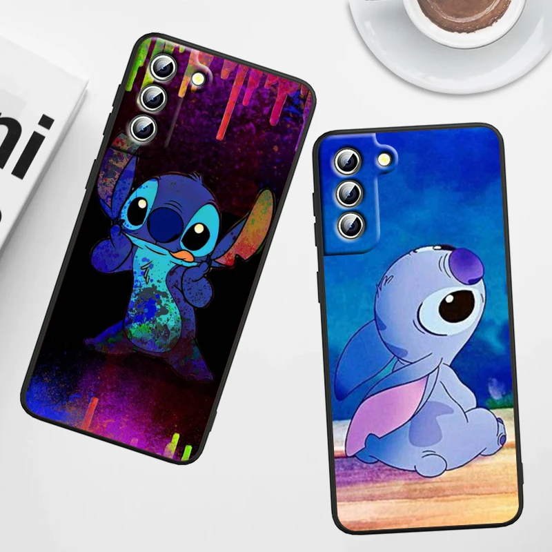 Disney Cute Stitch For Samsung Galaxy S22 S21 S20 FE Ultra Pro Lite S10 5G S10E S9 Edge Plus Black Soft Phone Case Funda Capa