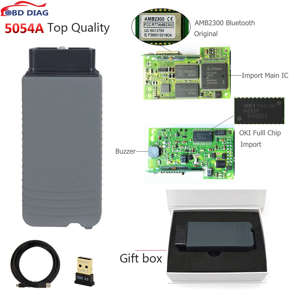 

Perfect Original OKI 5054A Bluetooth AMB2300 Chip 5054 0D1S V7.2.1 Full Chip Diagnostic Tool Scanner Code Reader Support UDS