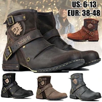 mens ankle boots high quality cowboy boots men metal buckle side zipper motorcycle boots gothic boots retro western boots