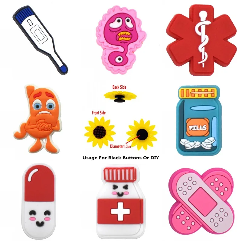 

10 PCS Medical Clinical Thermometer Stomach Pills Band-Aid Mordern Clogs Decorations DIY Shoes
