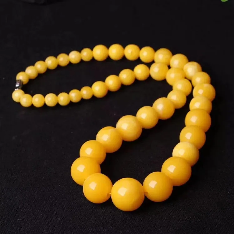 

Honey wax tower chain chicken oil yellow old honey wax round bead necklace clavicle chain men and women's amber sweater chain