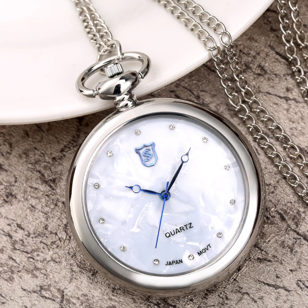 Luxury Smooth Silver Pendant Big Pocket Watch Japanese Quartz Movement Analog Clock Men Women Fashion Necklace Chain Unisex Gift