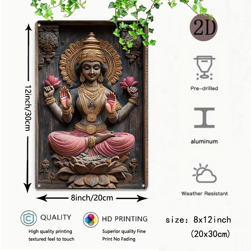 2D алюминиевый знак металлический красивый настенный рисунок Lakshmi для обогащения