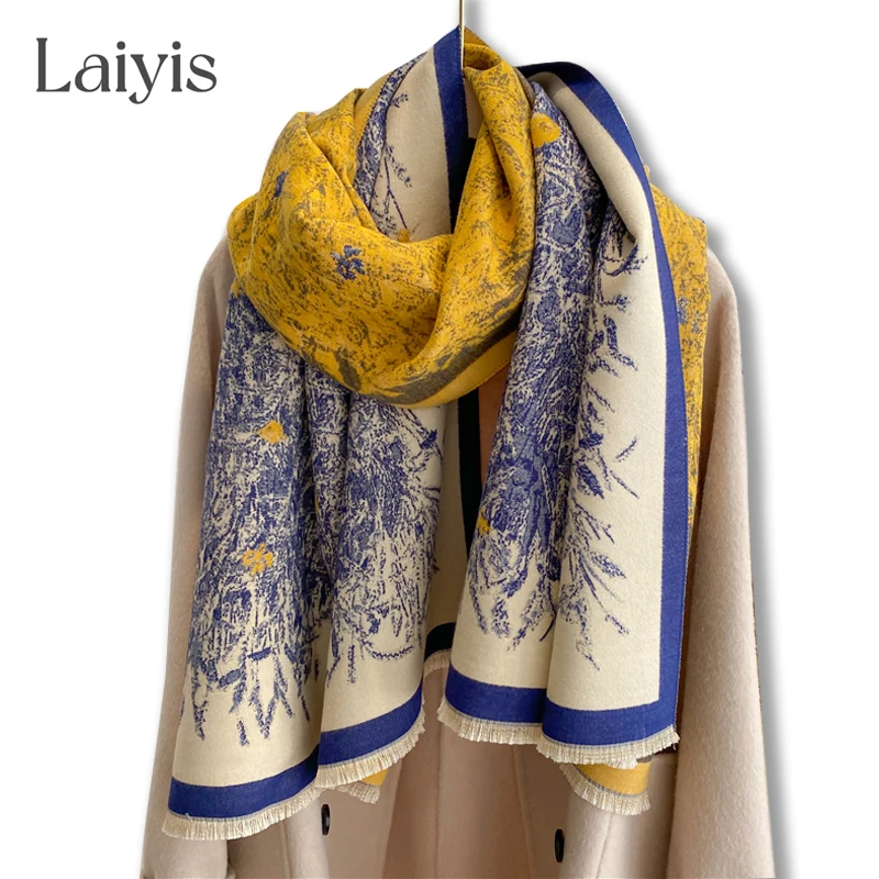 

Luxury Print Imitation Cashmere Scarf for Women Pashmina Shawl Winter Wraps 2022 Warm Blanket Poncho Female Echarpe Bufanda