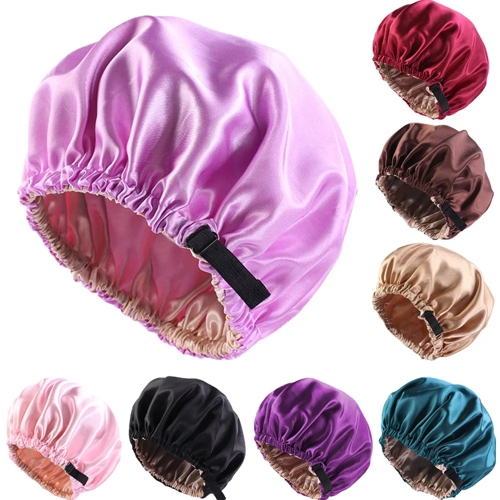 

New Satin Hair Cap For Sleeping Invisible Flat Imitation Silk Round Haircare Women Headwear Ceremony Adjusting Button Night Hat