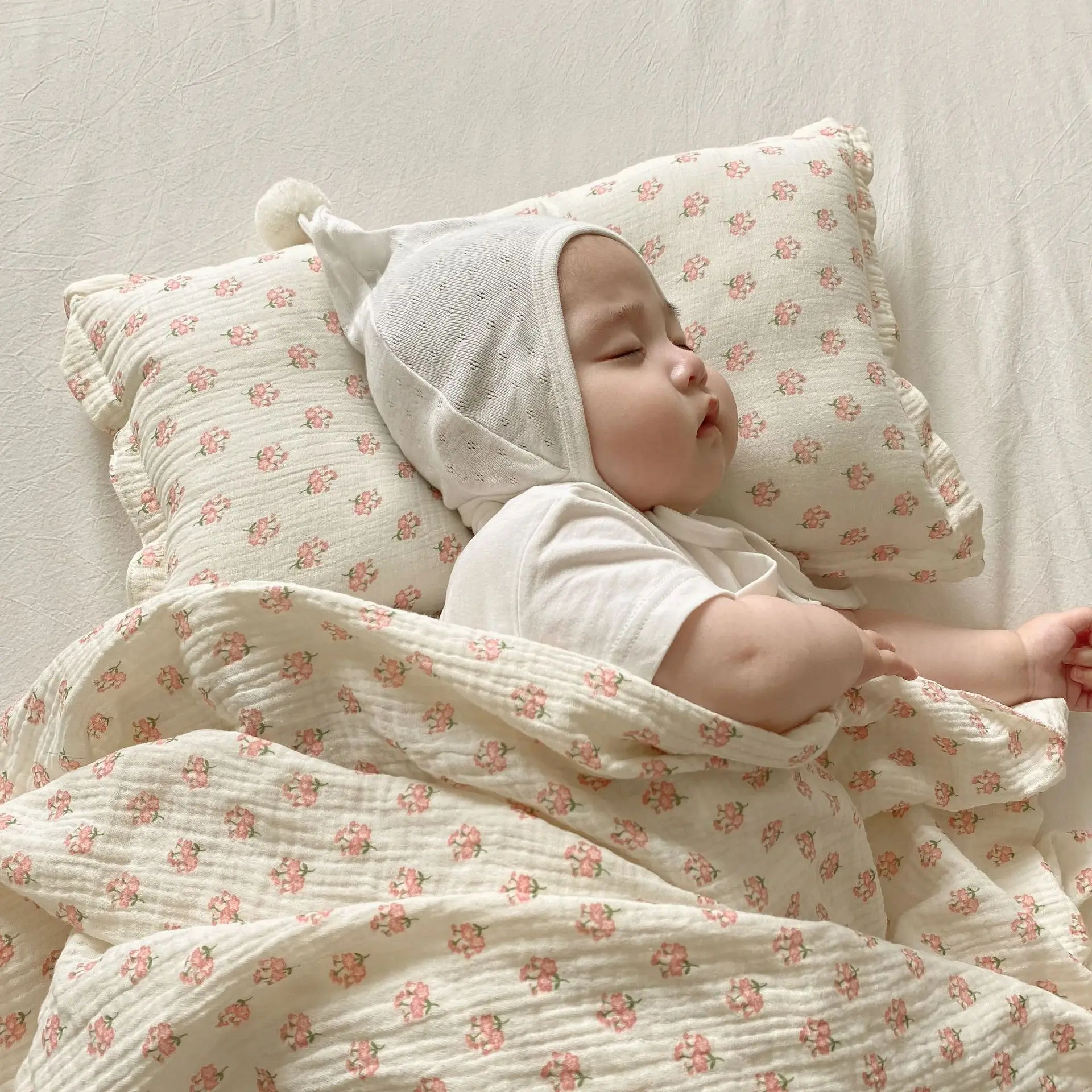 

120x110 см пушистое муслиновое хлопковое детское одеяло с цветочным принтом с кружевными краями, свежие стильные детские пеленки с цветами, охлаждающее одеяло