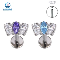 astm f136 implant grade titanium internally threaded marquise labret studs for helix body piercing jewelry