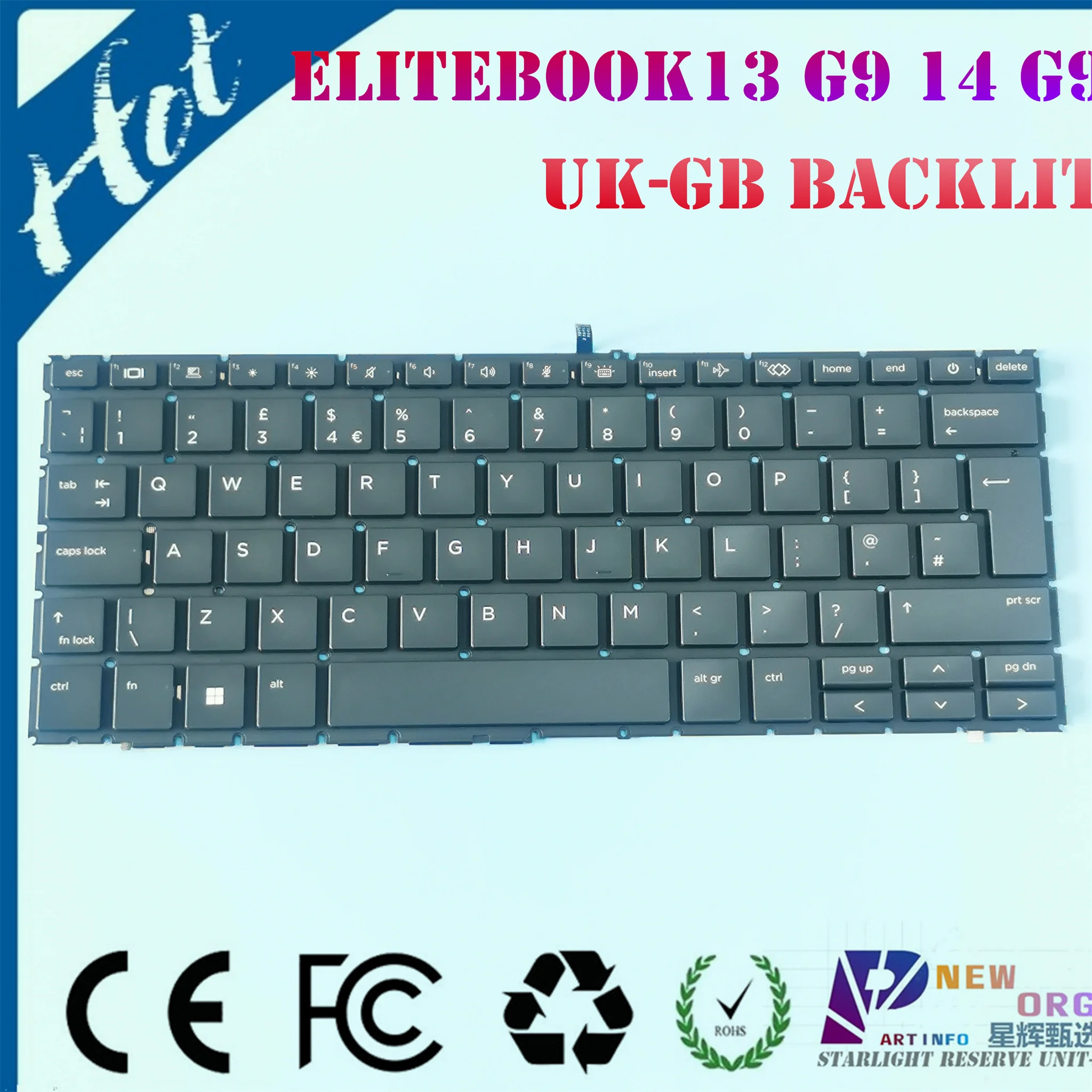 

Клавиатура с подсветкой UK GB для ноутбука HP ELITEBOOK 830 835 840 845 1030 G9 ZBOOK fiотраy14 ZHAN99 AIR14 G9 Series