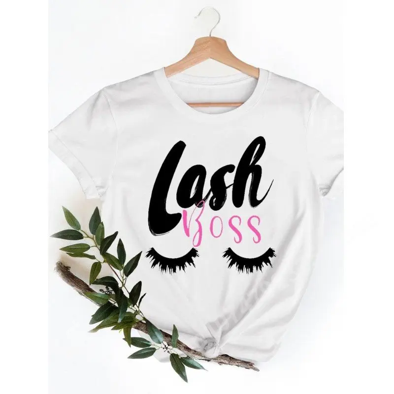 

Eye Lashes Letter T Shirt Women Clothes Summer O-Neck Graphic T-shirt Fashion Trend 90s Short Sleeve Clothing Tees ladies Tops