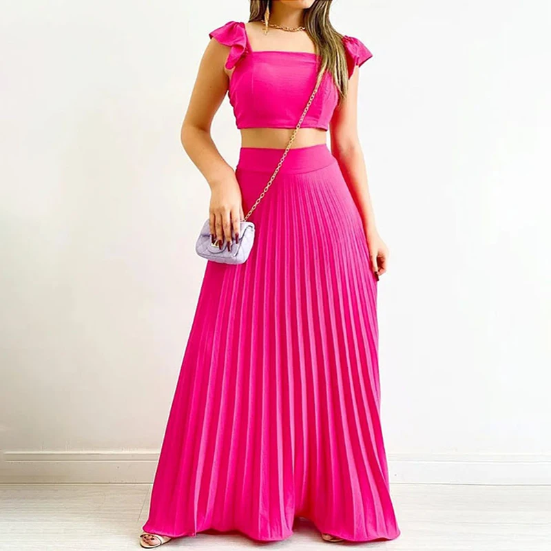 

Office Fashion Solid Dress Sets Women Ruffle Blouse Tops Elegant Two Piece Outfits Solid Female A-line Skirts Two Piece Set