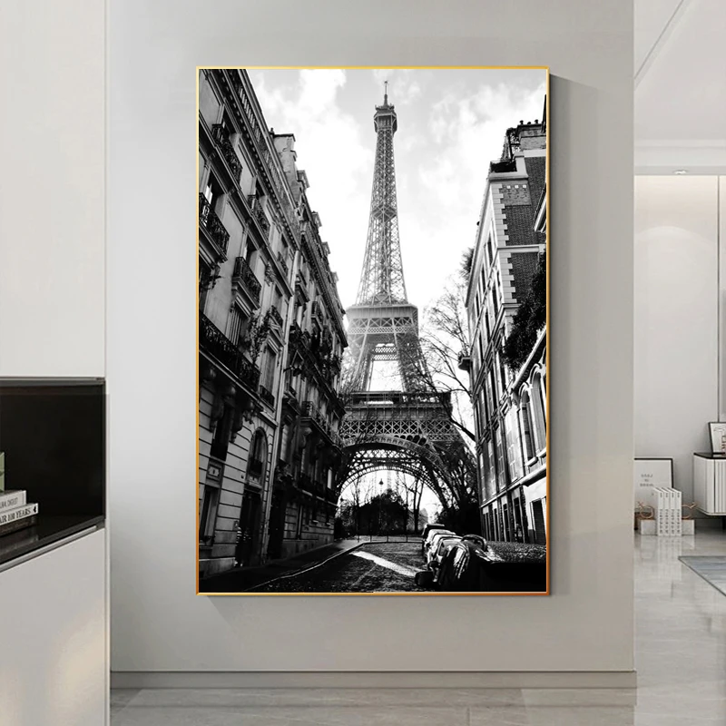 

Famous Building Eiffel Tower Black and White Art Painting Canvas Print Home Decor Poster High Hell Letter Abstract Wall Picture