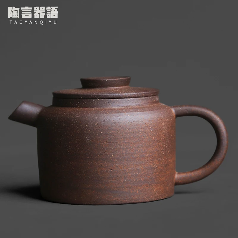 

Old rock clay vintage rough pottery handheld cylinder small teapot kung fu tea ceremony home tea brewing small single pots