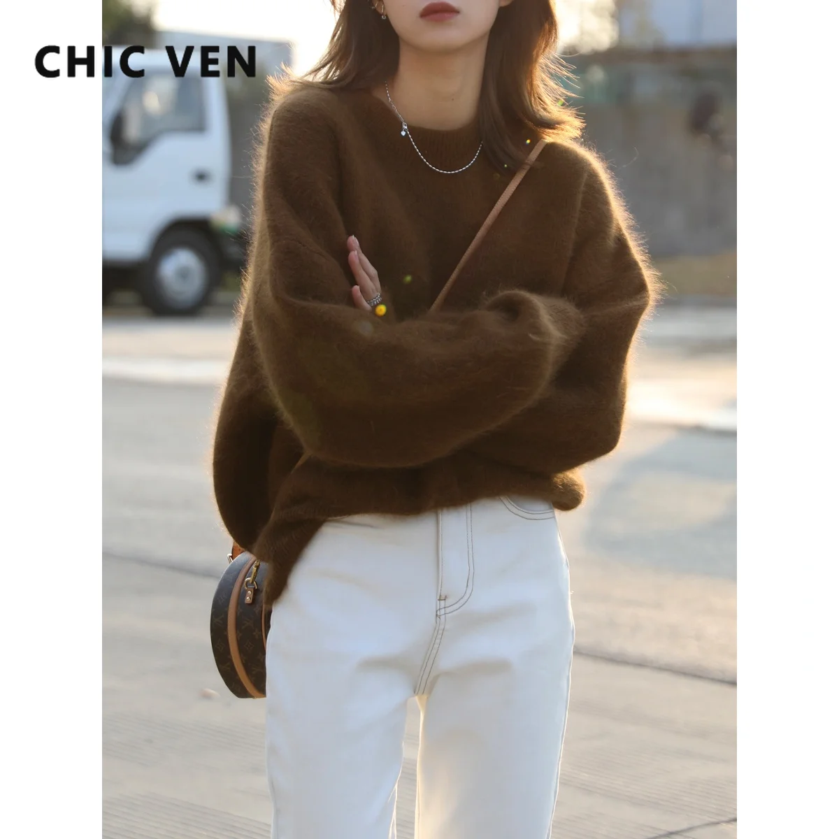 CHIC VEN Korean Fashion Women's Sweater Basic Rabbit Hair Soft Plush Pullover Female Top Winter Woman Jerseys Sueters De Mujer
