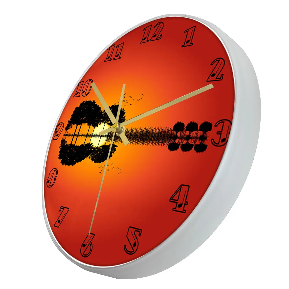 Гитара остров пейзаж на закате искусства декоративные настенные часы Сумерки