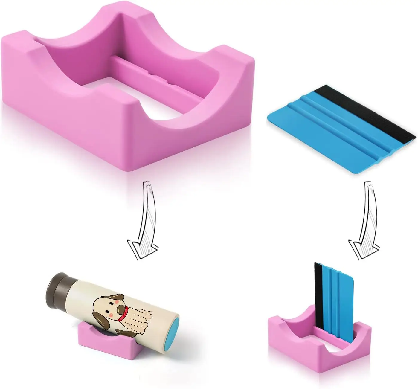 

Silicone Slip Resistant Flat Bottom Cup Holder Holder for Glass/Sturdy Tumbler Cradle With Felt Scraper/Vinly Decal Stickers