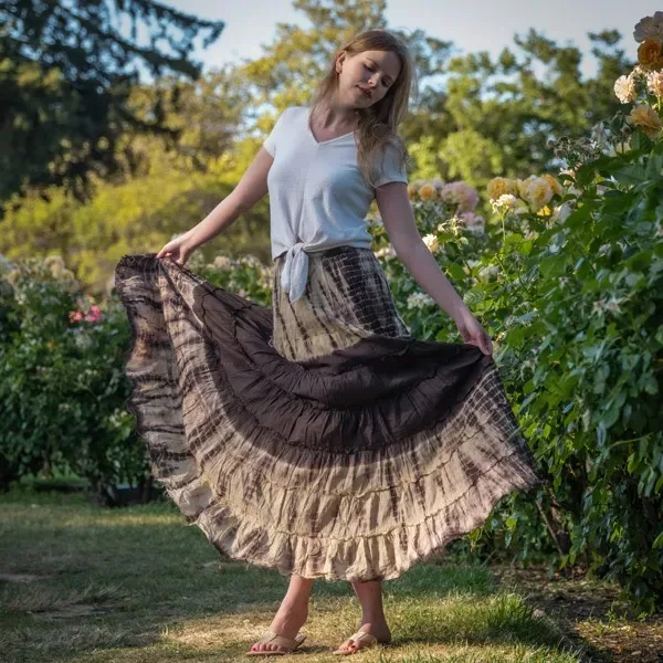 

Women Retro Style Skirts Elastic Waist Tie-dyed Print Stitching Ruffled Skirt Sundress for 90s E-Girls Skirts Streetwear