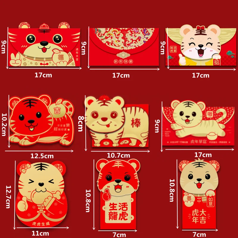 

6pcs HongBao Paper red pocket envelope Lucky Red Packet Cute Money Bag Tiger Spring Festival Supplies Chinese New Year Hongbao