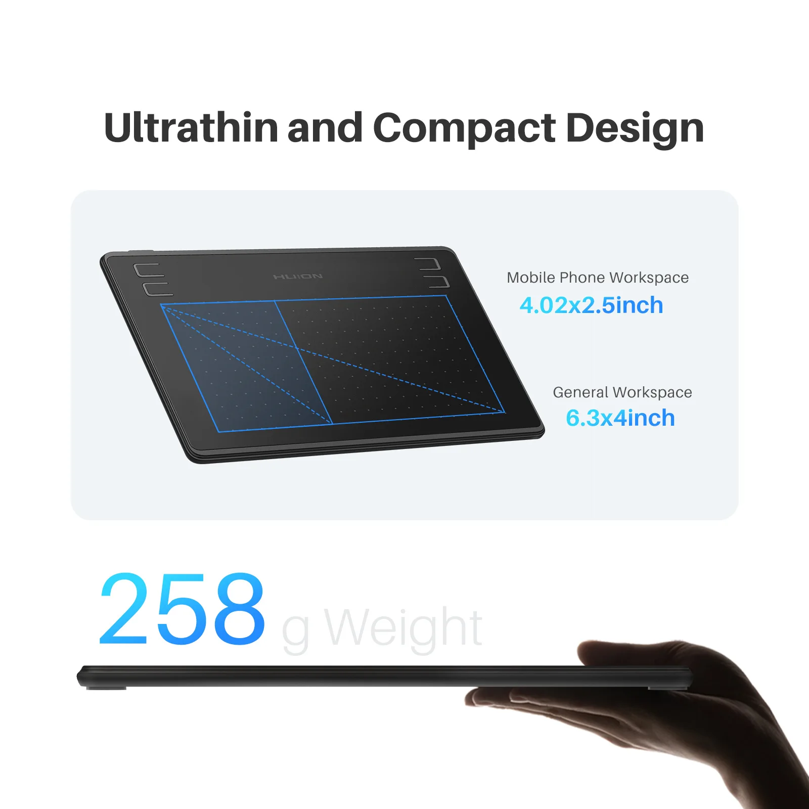 Фото Графический планшет Huion HS64-16K, тонкий планшет для рисования 6x4 дюйма с 16384 уровнями чувствительности к нажатию стилуса, для начинающих художников, игр, онлайн-работы №3