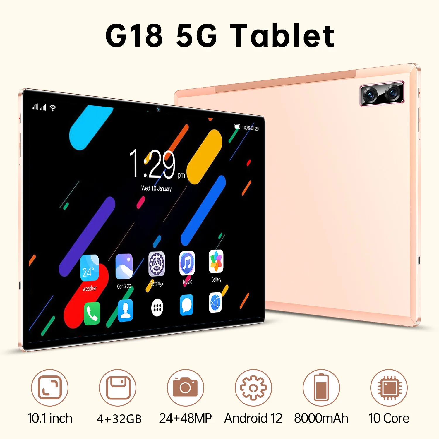 

2023 Gobal Version Tablet G18 10.1 Inch Android 12 Bluetooth 4GB 32GB 8000mAh Deca Core Google Play WPS 5G WIFI Hot Sales Laptop