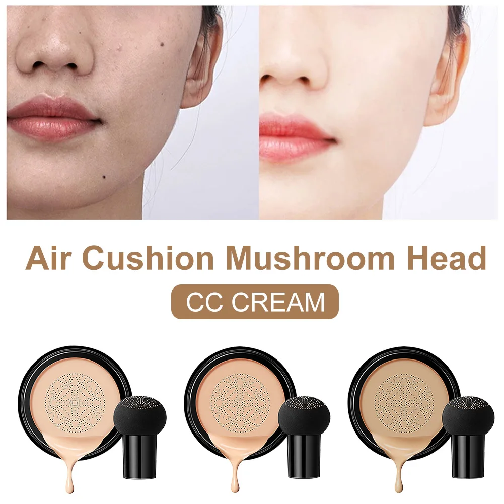 

Air Cushion Mushroom Head CC Cream Foundation Even Skin Tone Skin Concealer Moisturizing Cream Sponge Puff Makeup