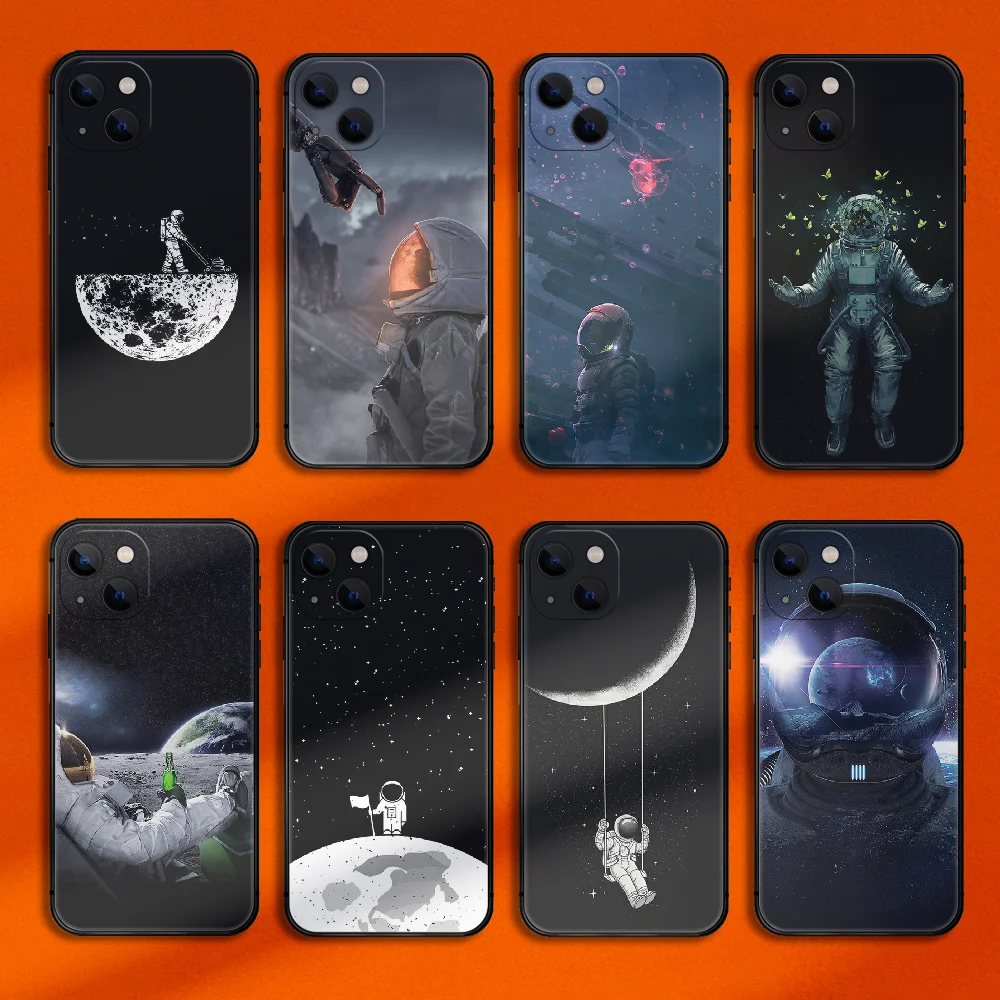 

Astronaut Space Universe Phone Case Cover For Iphone 6 6S 7 8 11 12 13 14 Se 2020 X Xs Xr Pro Max Plus Mini TPU Soft Black