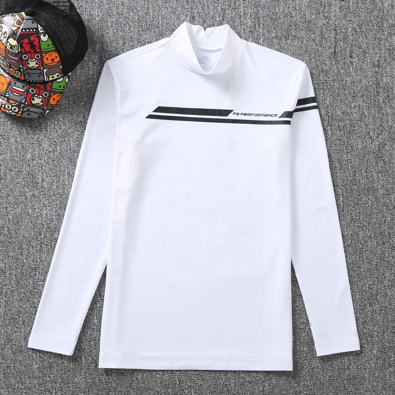 Men's golf autumn and winter sports T-shirt with slim golf half-turtleneck bottoming shirt in thin velvet