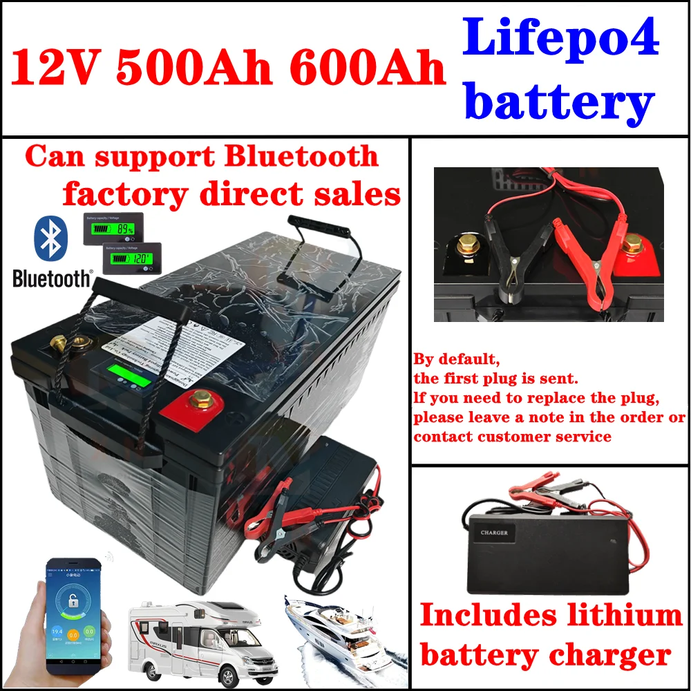 Фото Литиевая батарея Lifepo4 12В 500Ач 600Ач 1000Ач с Bluetooth BMS и приложением для солнечных батарей, автодомов, лодок, гольф-каров, кемпингового оборудования №1