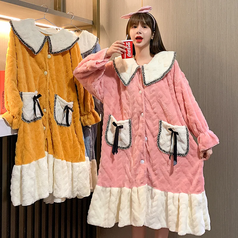 

Женский халат, фланелевые халаты, милые теплые халаты, мужская теплая одежда для сна, Коралловая ночная рубашка, сексуальное кимоно, розовая...