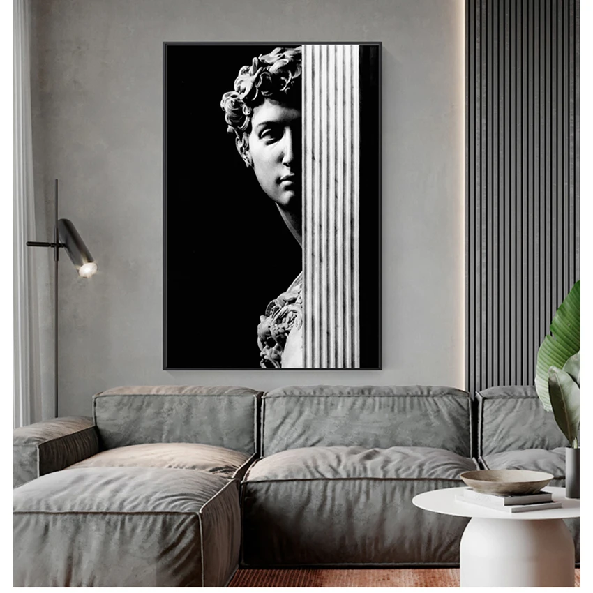 

Posters Print Pictures for Living Room Home Decor Vintage David Figure Sculpture Black and White Canvas Paintings Wall Art