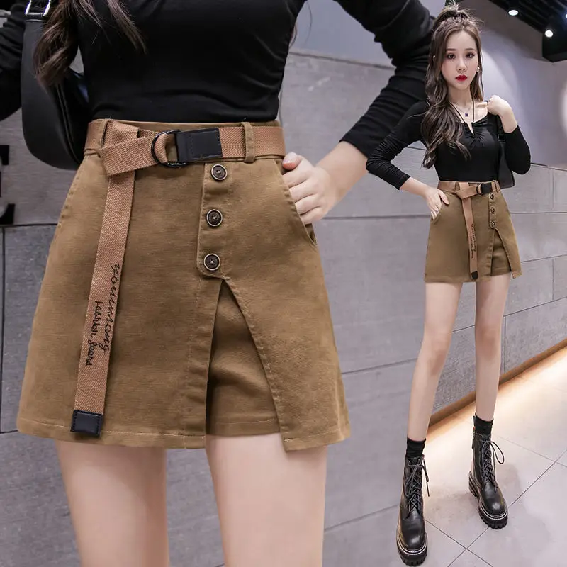 

New Women's Summer 2023 Fashion High-waisted Shorts Women Wear Thin A Word Fake Two Skirt Suit Pants