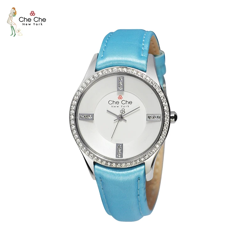 CHECHE Watch women's for Swarovski rhinestone leather hundred match fashion light watch white watches for gifts box CC004 enlarge