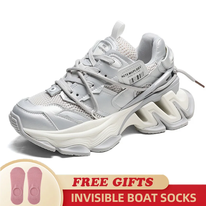 2023 New Chunky Sneakers Women's Mesh Lace-up Platform Shoes Round Toe Fashion Pops Shoes Comfortable Versatile Casual Sneakers