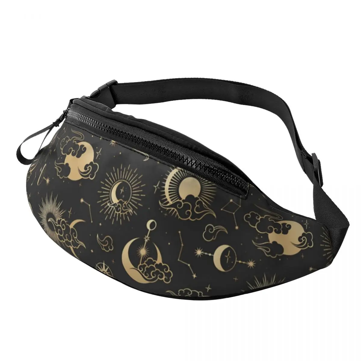 

Золотая поясная сумка с изображением Солнца и Луны, поясная сумка из полиэстера с астрологическими рисунками, мужская сумка для бега