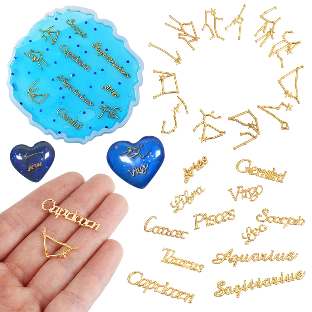 

Bracelet Necklace Crafting Jewelry Making Material Alloy Charms 12 Constellations Resin Fillers Twelve Zodiac Signs