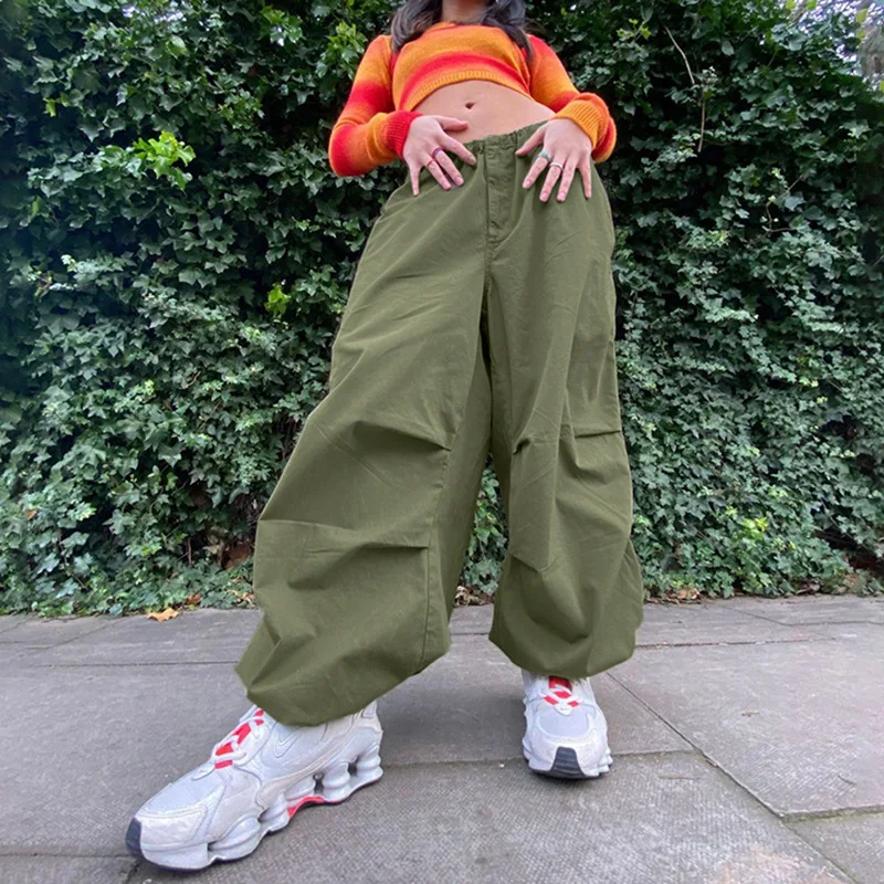 

2022 Casual Drawstring Y2k Cargo Pants Women Low Waist Loose Baggy Harajuku Running Pants Wide Leg Pants drawstring sweatpants