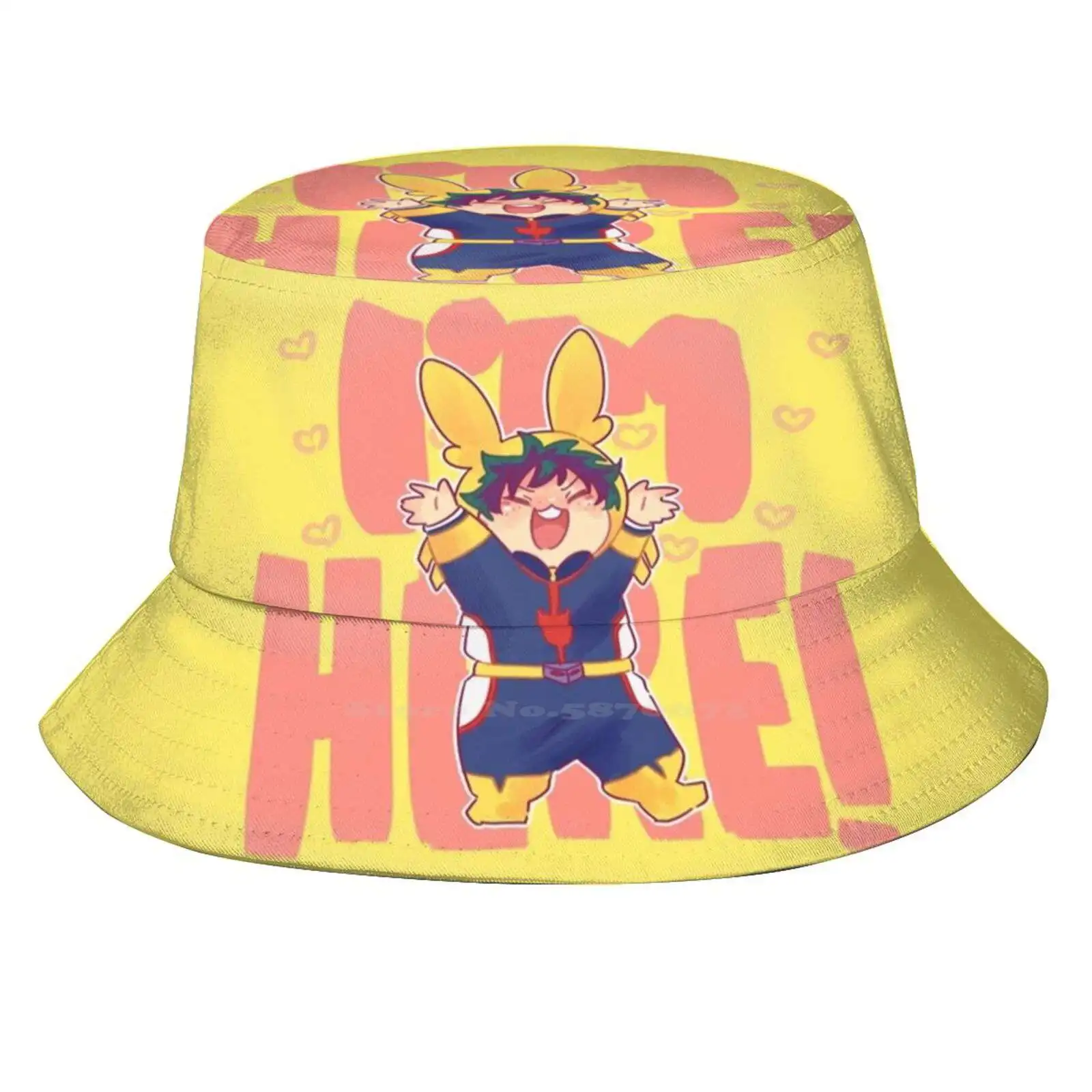 

I'M Here!!! Uv Protection Foldable Bucket Hats Women Men Boku No Hero Academia My Hero Academy Deku Midoriya Izuku Bnha Mha