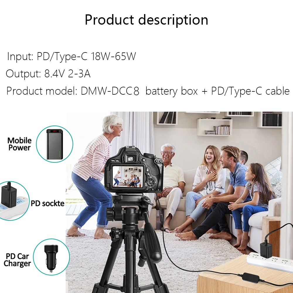 Фото Аккумулятор-муляж 5V Type-C DMW-BLC12 DMW-AC8 DMW-DCC8 DC Coupler для Panasonic DMC-G5 G6 G7 G8 GX8 G80 G81 G85 FZ200 FZ300 №5