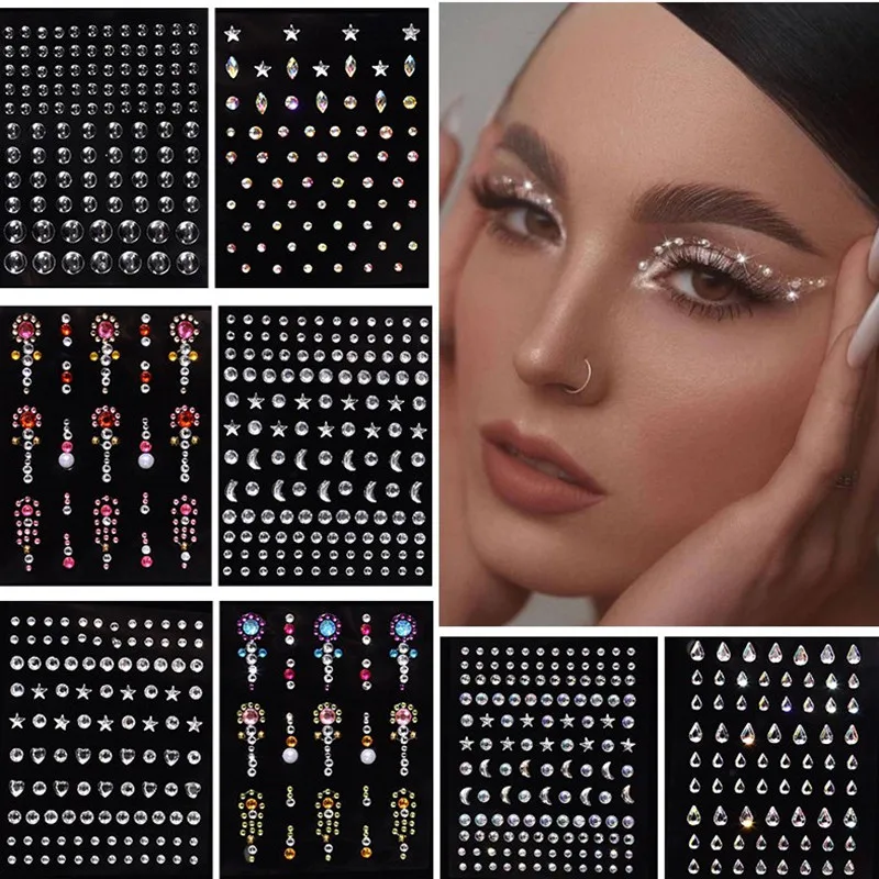 

1 Pcs Disposable Tattoo Stickers Face Jewelry Color Crystal Diamond DIY Eyes Face Body Waterproof Makeup Decorations Rhinestones