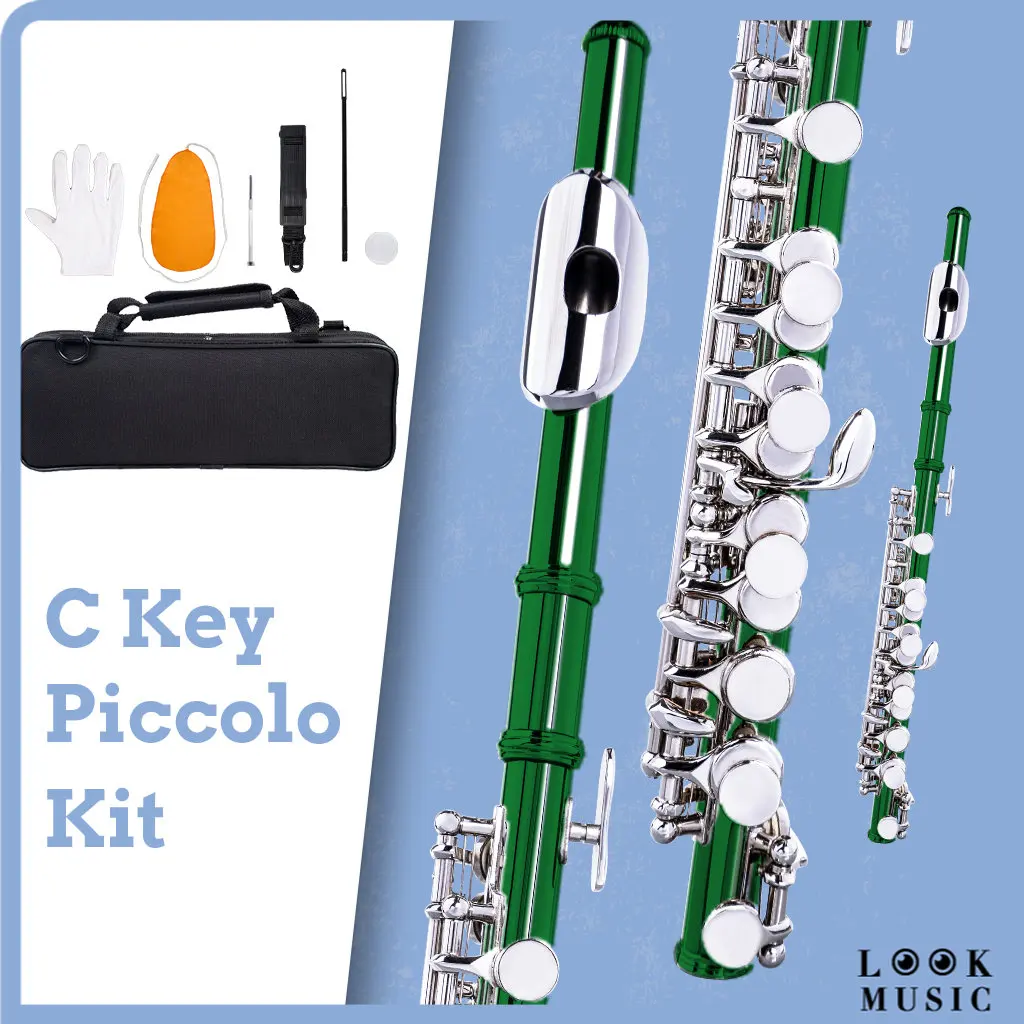 LOOK C Tone Piccolo Flute C Key Half-size Cupronickel Silver Plated w/ Stick Case Screwdriver Gloves Woodwind Instruments Green