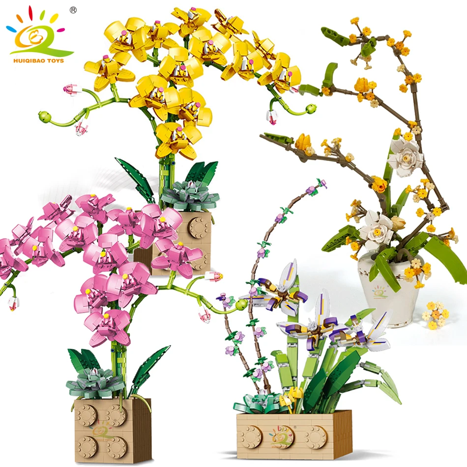 HUIQIBAO 1369 шт. Букет цветов орхидеи серии Building Block MOC 5 бонсай DIY сборка кирпичи