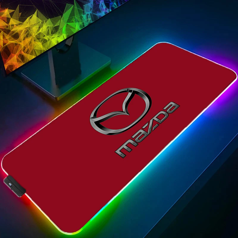 

Car Mazdas logo LED RGB Custom Desk Protector Mats Table Laptop Mausepad Mat Computer Keyboards Accessories Mouse Pad PC Gamer