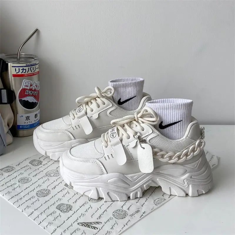 

Women Sneakers Platform Vulcanize 2022 New Spring Flat White Chain Sports Shoes Running Tennis Basket Fashion Canvas Korean