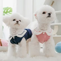 spring and summer puppy dog casual wind sweater cat solid color navy collar t shirt puppy milk dog vest pet clothes