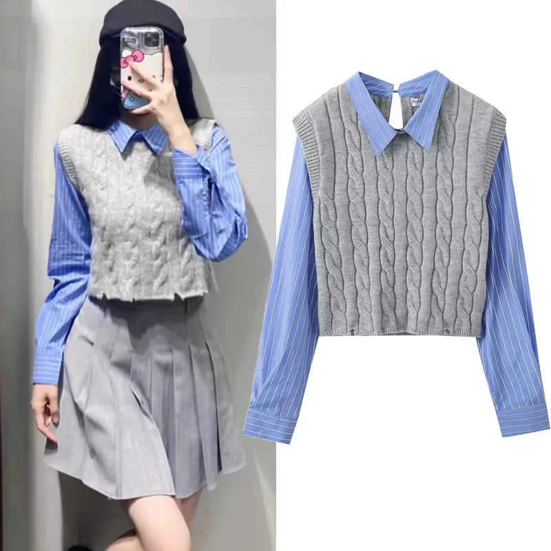 

Женская трикотажная рубашка в полоску, с длинными рукавами