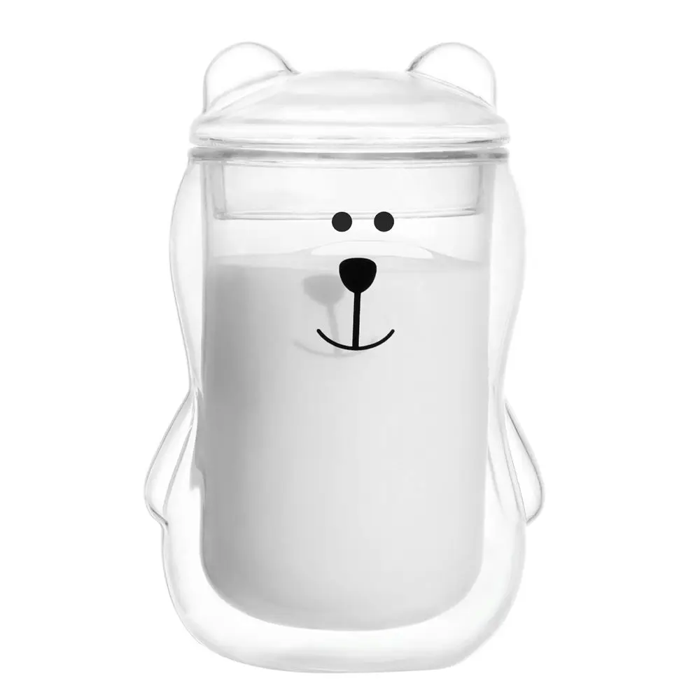 

Gift Double Layer With Lid Cartoon Glass Cup Clear Coffee Mug Cute Bear