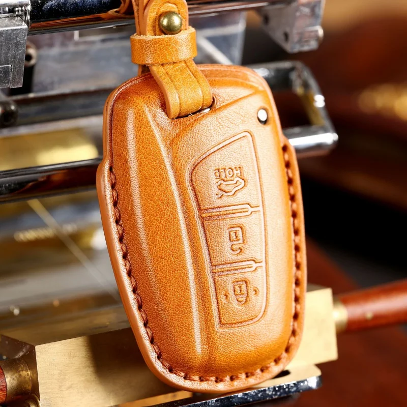 

Luxury Car Key Case Cover Fob Accessories For Hyundai Santa Fe Genesis Ix45 Equus Leather Keychain Holder Keyring Protective Bag