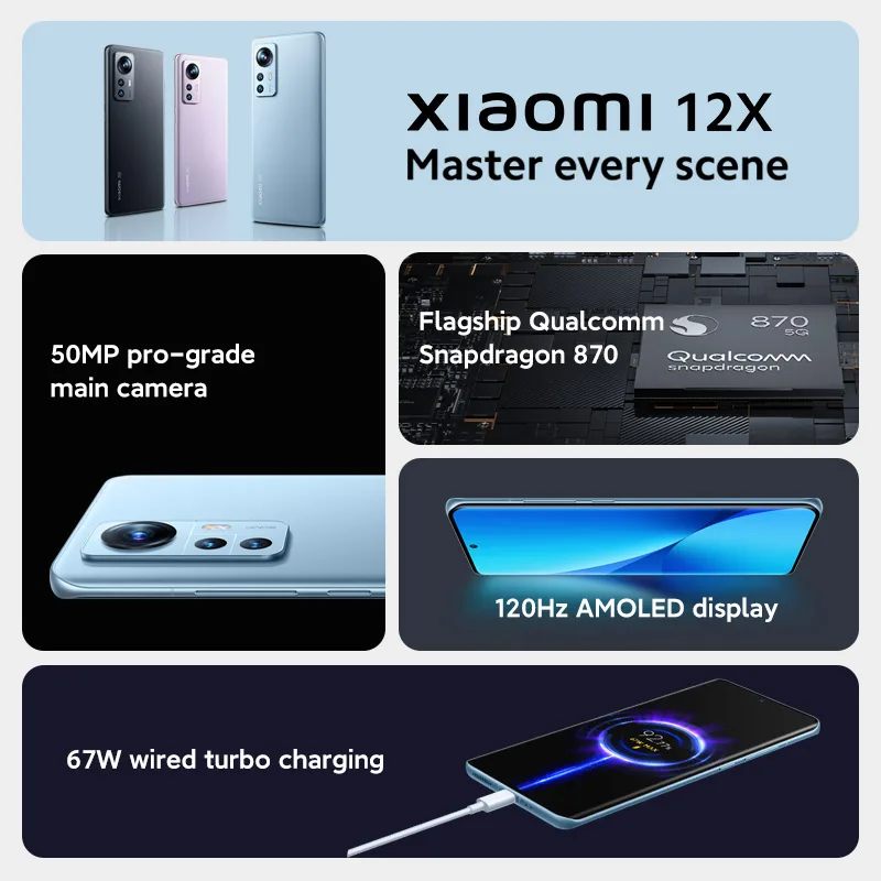 【World Premiere】Global Version Xiaomi 12X 8GB 128GB/8GB 256GB NFC 5G Smartphone Snapdragon 870 120Hz 6.28