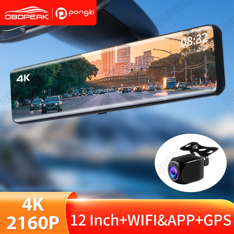 2023 4K Dash Cam 12Inch Dual Lens LCD Screen Car DVR 1080P WIFI&APP+GPS Auto Recorder 24h Parking Support