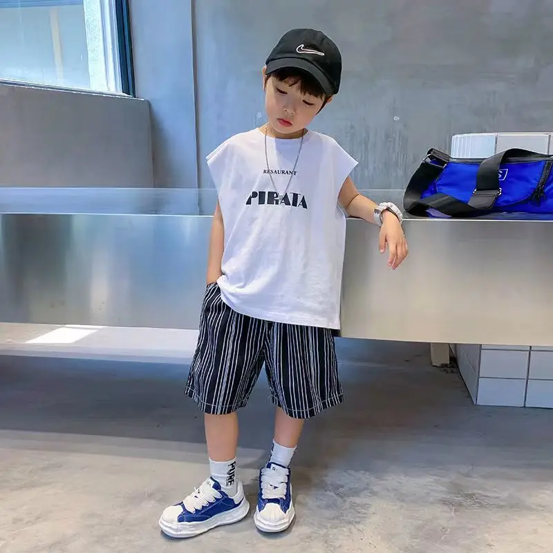 

Summer Suit for Boys 2023 New Baby Short Sleeve T-shirt + Loose Shorts Two-piece Set Children Cute Clothing 4 6 8 10 12